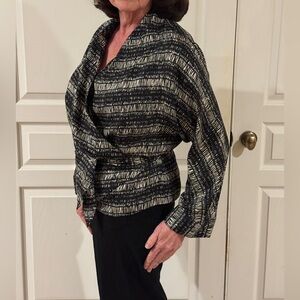 Silk black and white wrap blouse